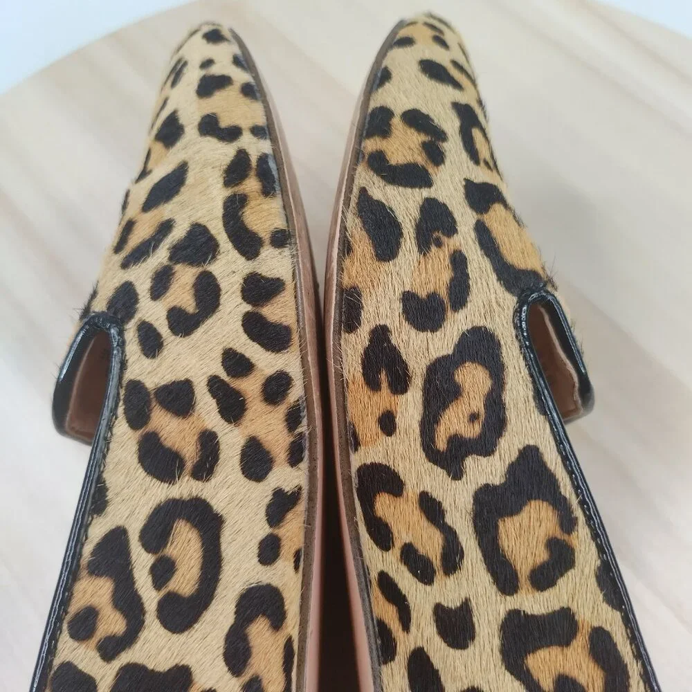 J Crew Factory Animal Leopard Print Calf Hair Leather Flats Loafers Women US 6.5